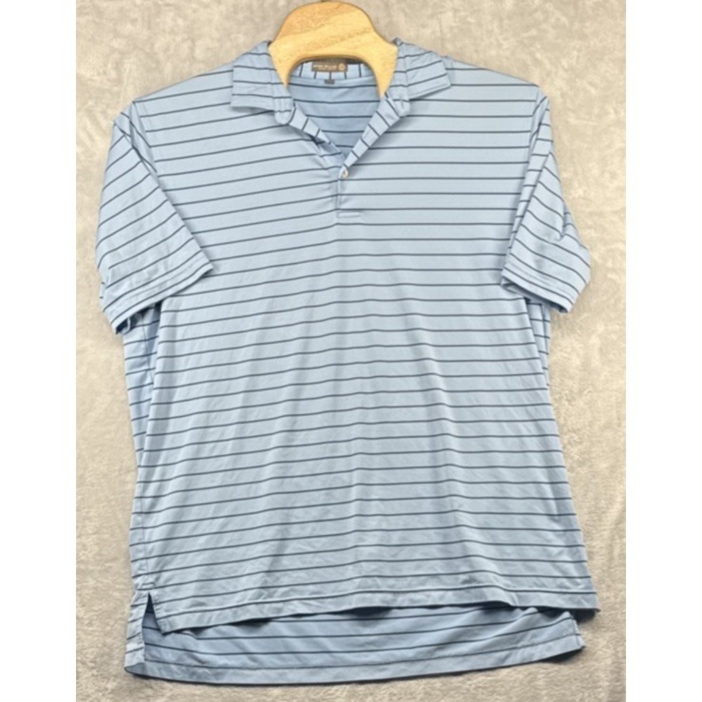 Peter Millar Summer Comfort Blue Striped‎ Golf Shirt Club Logo Men's Size XL